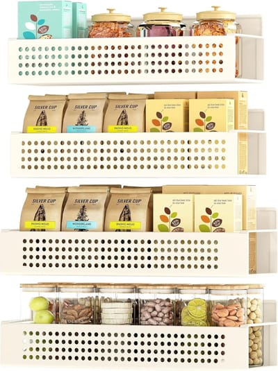 Famanu – Magnetisch kruidenrek set van 4 – Organizer zonder boren voor koelkast of magnetron – Crèmewit