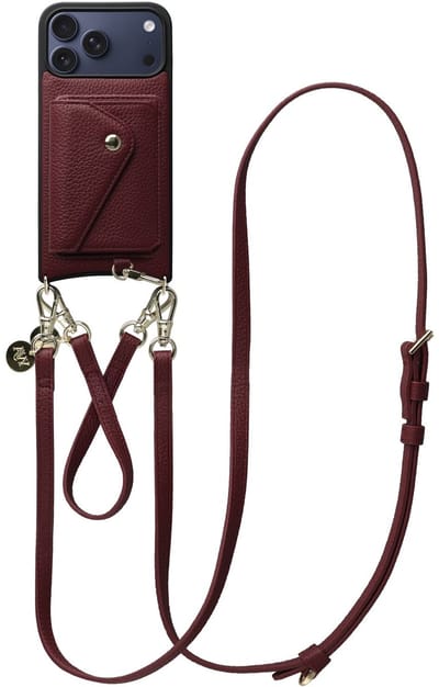 AVY Leren Hoesje geschikt voor Apple iPhone 17 Pro Max | Met Koord en Magnetische Kaarthouder | Compatibel met MagSafe | Leather Case met 30CM & 130CM Koord & Wallet | Leather Set | Burgundy