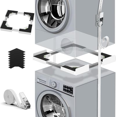 Universele stapelset voor wasmachine en droger met diepteverstelling en antislippads