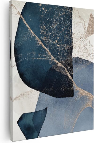 Artaza Canvas Schilderij Abstract Goud - 40x50 cm - Muurdecoratie Woonkamer - Wanddecoratie Blauw - Kamer Accessoires