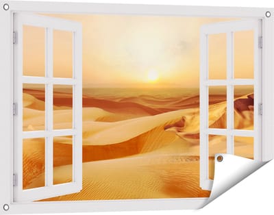 Gards Tuinposter Doorkijk Woestijn bij Zonsondergang in de Sahara - 90x60 cm - Tuindoek - Tuindecoratie - Wanddecoratie buiten - Tuinschilderij