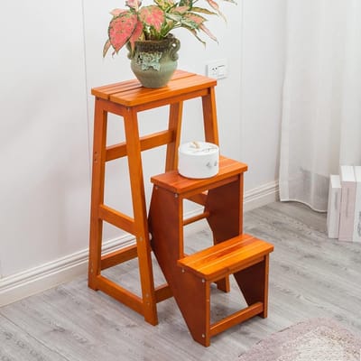 Houten Klapkruk - Opstapje Krukje - Veelzijdig Gebruik - Antislip Veiligheid - Compact Opvouwbaar - Houtkleur