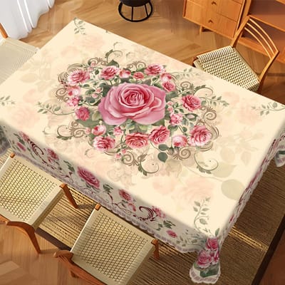 Roze Roos Print Rechthoekige Tafelkleed voor Tafeldecoratie Waterverf Bloemenbladeren Keuken Eettafelkleed Bruiloftsdecoraties 90x140cm