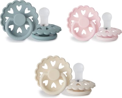 FRIGG FAIRYTALE Fopspeen set 3 stuks - Siliconen - Maat 1 - van 0-6 maanden - Cream - Stone Blue - Primrose