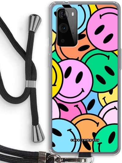 Case Company® - Hoesje met koord geschikt voor OnePlus 9 Pro hoesje met Koord - Smiley N°1 - Telefoonhoesje met Zwart Koord - Bescherming aan alle Kanten en Over de Schermrand