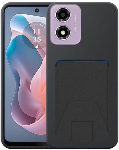 Geschikt voor Motorola Moto G Play 2024 Telefoonhoesje met Verstelbare Leren Pasjeshouder - Flexible Back Cover Case Siliconen TPU with Adjustable Leather Cardslot - Zwart - Smartphonica geschikt voor Motorola Moto G Play 2024