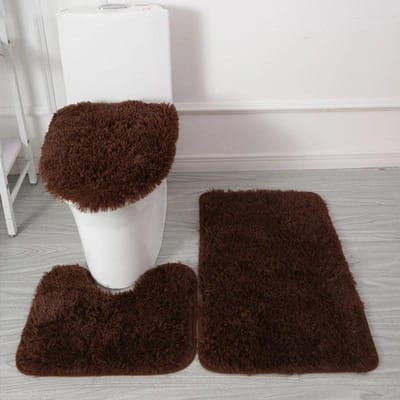 3 STKS/set Effen Kleur Huis Tapijten Toiletdeksel Hoes Kleden Kit Antislip Voetmat voor Badkamervloer Badkleed Voetmat 3PCS set koffie