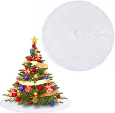 Witte ronde kerstboomdeken van 78 cm, pluche pad en rok voor kerstboomdecoratie en bescherming