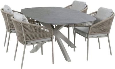 Tuinset Brindsi/Barletta | 4 personen | Deens ovaal 180 cm | Rope & kunststof