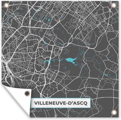 Tuin poster Villeneuve-d'Ascq - Plattegrond - Kaart - Stadskaart - Frankrijk - 200x200 cm - Tuindoek