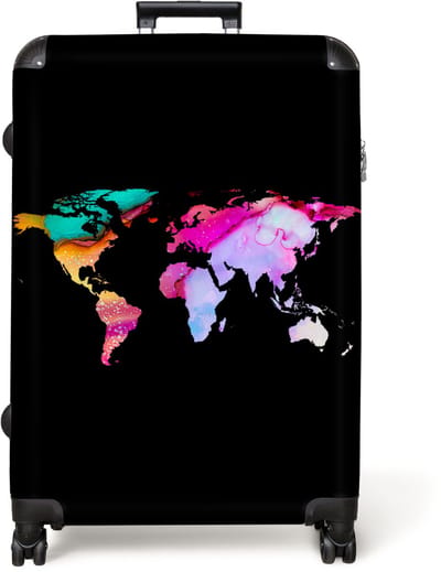 NoBoringSuitcases.com® - Koffer groot - Reiskoffer lichtgewicht - Wereldkaart - Marmer - Regenboog - Marmerlook - Rolkoffer met 4 wielen - Grote trolley XL - 98 liter bagage