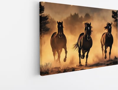 Saammp Canvas Schilderij - Paarden in Galop - Natuur - Dieren - 45x30 - Foto op canvas - Wanddecoratie - Muurdecoratie Woonkamer - Slaapkamer decoratie - Canvas Print