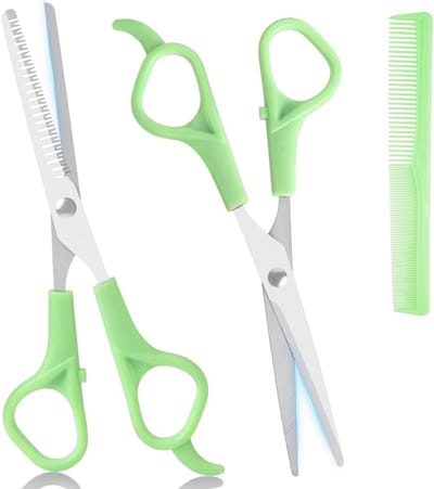 Tondeuse, 3 stuks schaar, haarknippen, haarschaarset, effileerschaar met kam, haarsnijschaar voor baardschaar, haarschaar, salon, haarsnit thuis, groen