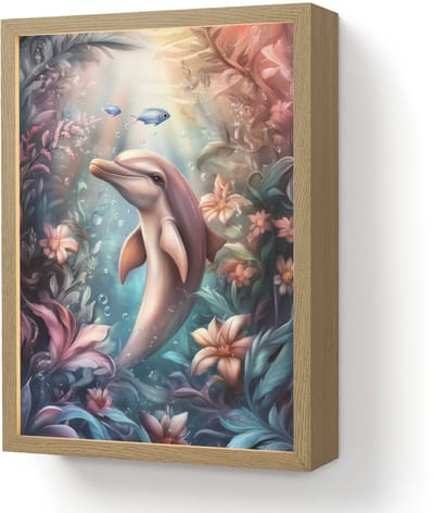 Nachtlampje 30x40 cm - Kinder lamp - Dolfijn - Vissen - Onderwaterwereld - Bloemen - Tafellamp kinderkamer draadloos - Slaapkamer lampje - Bedlamp kinderen - Kinderlampje - Wandlamp babykamer - Nachtlampjes
