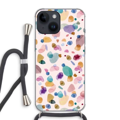 Case Company® - Hoesje met koord geschikt voor iPhone 14 hoesje met Koord - Terrazzo Memphis - Telefoonhoesje met Zwart Koord - Bescherming aan alle Kanten en Over de Schermrand