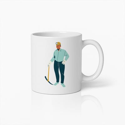 Elegante Senior met Wandelstok Minimalistisch Design Mok – Stijlvol Cadeau voor Grootouders