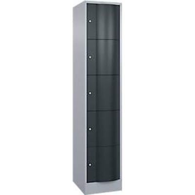 C+P lockerkast Resisto, 1 vak, 5 vakken, B 396 x D 540 x H 1950 mm, blank aluminium/antracietgrijs