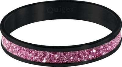 Quiges Stapelring Dames - Vulring Roze Glitter - RVS Zwart - Maat 21 - Hoogte 4mm