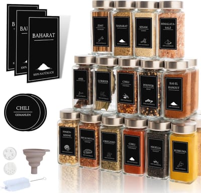 Kruidenpotjes Set met Labels en Kruidenmolens – Organiseer je Kruiden met Stijl (24 stuks)