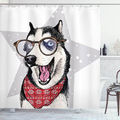 New Bed, Husky Siberische Huishond Grappig Douchegordijn Badkamer Decor Set met Haakjes, 180 cm B 200 cm L
