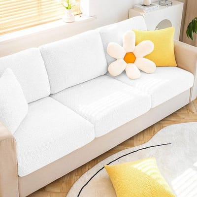 Nouvelles housses de siège de canapé Jacquard Housse de canapé extensible pour salon Housses de coussin de canapé modernes Housses de canapé à carreaux pour la maison Hôtel KB (60-90cm) blanc