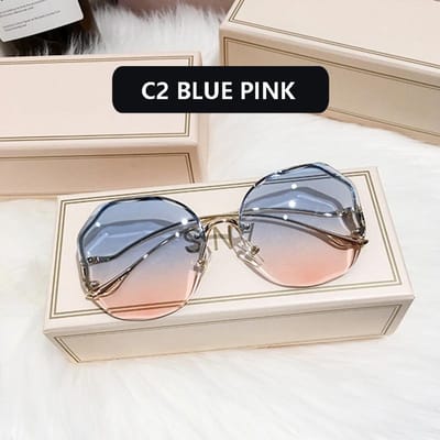 Lunettes de soleil tendance sans monture pour femmes et hommes, verres taillés rétro, branches métalliques incurvées, verres dégradés, lunettes de soleil vintage pour femmes Vintage