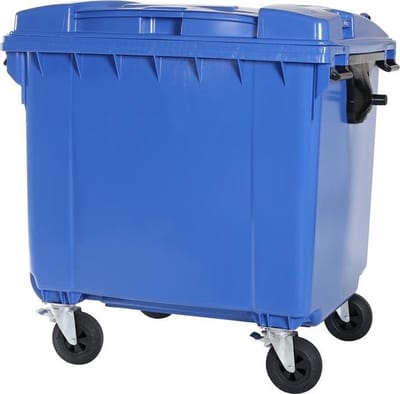 4-wiel afvalcontainer - 1100 liter - vlak deksel - blauw