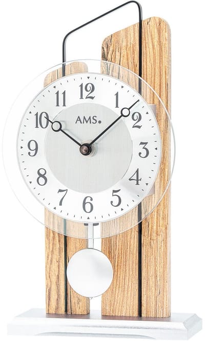 AMS Kwarts Tafelklok met slinger T1260 (Wild) eiken - 25cm hoog met zilverkleurige slinger