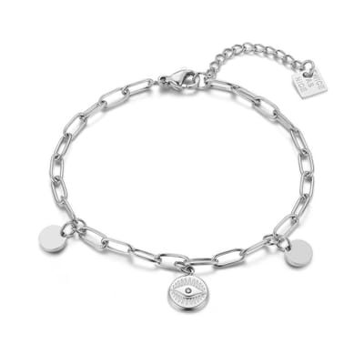 Twice As Nice Armband in edelstaal, schakel met hangers Zilverkleurig 16cm+3cm