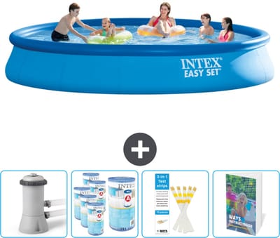 Intex Rond Opblaasbaar Easy Set Zwembad - 457 x 84 cm - Blauw - Inclusief Pomp Filters - Testrips - Zwembadgids