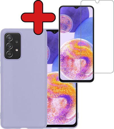 Hoesje - Met Screenprotector - Geschikt voor Samsung Galaxy A23 - Sterk & Shockproof - Telefoon Hoes - Back Cover - Siliconen Case - Telefoonhoes - Lila
