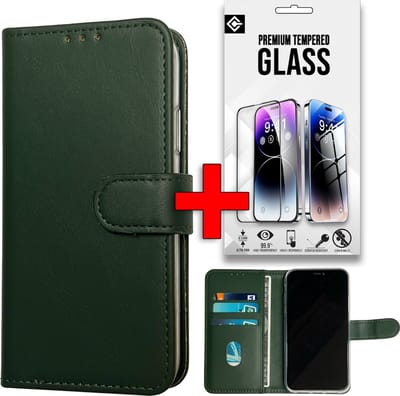Casemania Hoesje Geschikt voor Samsung Galaxy A55 - Groen + Tempered Glazen Screenprotector - Portemonnee Book Case