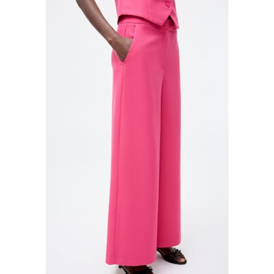 French Connection Tailored Wide Leg Trouser Raspberry Sorbet Size: 10 | Formal pants Outlet | Dames | Roze