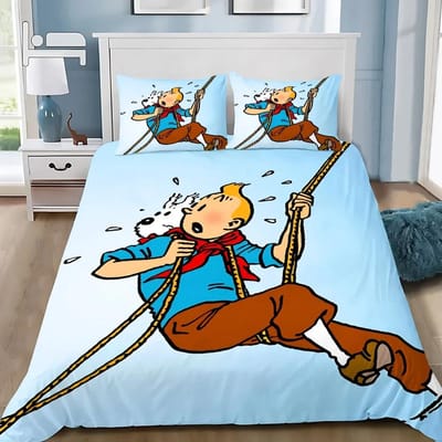 Dekbedovertrek Kussensloop Avonturen van Kuifje Beddengoed Set Volwassene Jongen Meisje Slaapkamer Decoratie Kinderen Cadeau Eenpersoons Tweepersoons Groot EU Single(135*200cm)3pcs