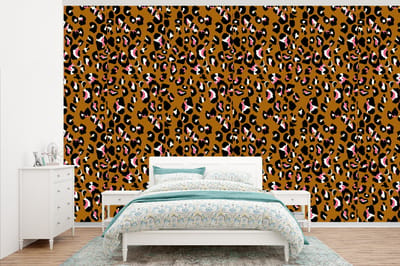 Behang - Fotobehang Panter - Design - Roze - Bruin - Patronen - Breedte 345 cm x hoogte 220 cm