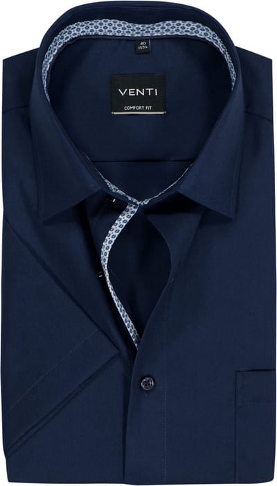 VENTI CASA MODA comfort fit overhemd - korte mouw - structuur - donkerblauw - Strijkvrij - Boordmaat: 39 (EU maat: M)