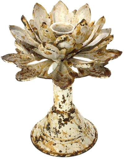 Kandelaar Artisjok creme kleur, metaal 15x15x17cm