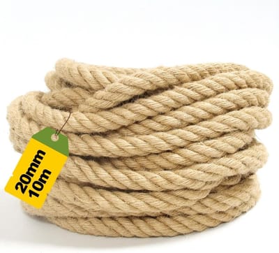 Extra Dikke Jute Touw van 20mm, 10m Sterk Natuurlijk Tuin Touw voor Rustieke Decoratie, Trapleuning en Creatieve Projecten - Duurzaam en Veelzijdig Jute Koord