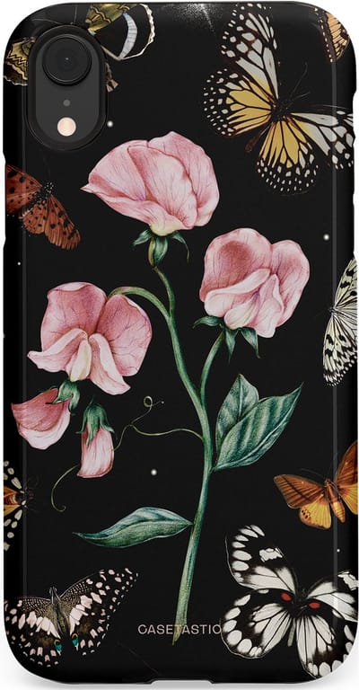 Casetastic hoesje geschikt voor Apple iPhone XR - Dubbellaagse bescherming - Vleugels en bloemen - Fashion Case - Zwart Grijs Taupe