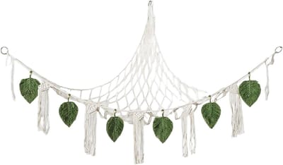 Hangmat Pluche - Speelgoedhouder - Speelgoed Opbergen - Boho Kwastjes - 140 x 110 cm - Groen Wit