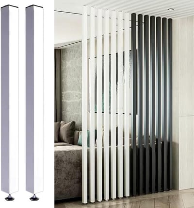 Houten lamellen kamerverdeler - Vloer tot plafond paal - Ruimte indelen - Verstelbare poten - 65 inch hoog - Wit