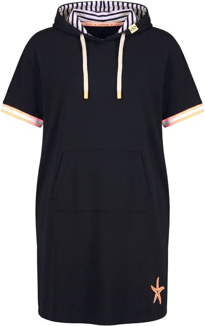 Laurasøn - Dames - Strandsweatjurk korte mouwen capuchon OEKO-TEX - Zwart - Maat 44+