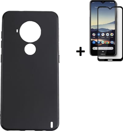 Hoesje Geschikt voor Nokia C30 - Full Screenprotector Nokia C30 - Siliconen - Nokia C30 Hoes Zwart Case + Full Tempered Glass