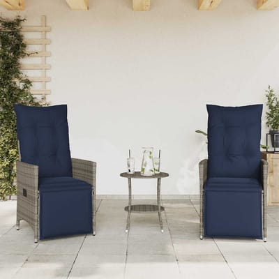 vidaXL - 3-delige - Bistroset - met - kussens - poly - rattan - grijs