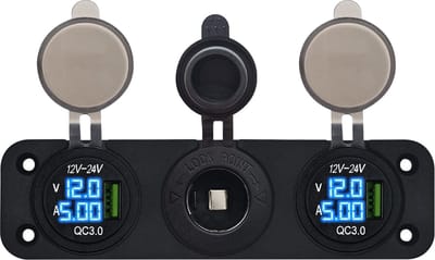 ProRide 12V USB Autolader 1 Poort - Voltmeter en 12V/24V Sigarettenplug - Drievoudig inbouw