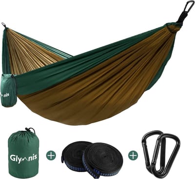Ultralichte Hangmat - Nylon Hangmat - Kamperen Reizen - 300 kg Draagkracht - 300 x 200 cm - Groen Grijs