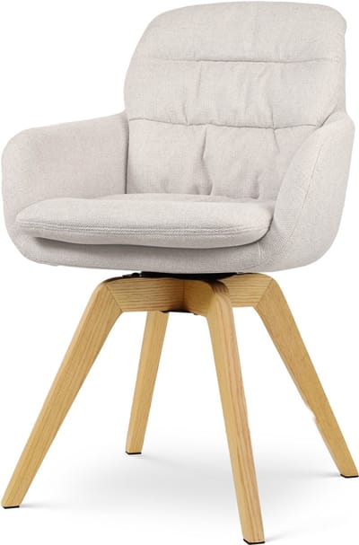 Nolon Noor-Mia draaibare Eetkamerstoel beige - houten onderstel - comfortabel - scandinavisch - stoffen zitting