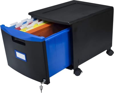 Compact Bureau met Slot en Wielen - Zwart/Blauw - Archiefkast voor Documenten