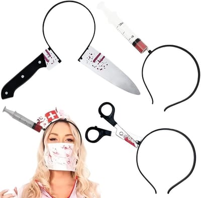 Creepy Halloween Haarband Set met Schaar, Spuit en Bloed Mes voor Kostuums en Carnaval Cosplay