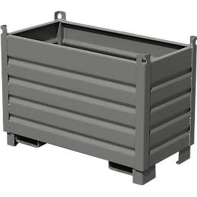 Bauer SBS 500 opvangbaksysteem, L 600 x B 1200 x H 850 mm, stapelbaar tot 3 hoog, gelakt, met transportwagen, muisgrijs RAL 7005